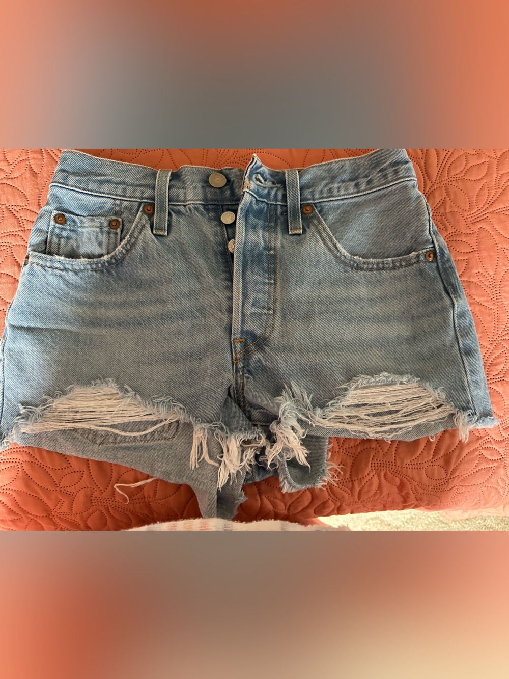 Levi's Light Blue Distressed Premium High-Rise Denim Shorts
